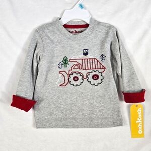 NWT  3-6M BOYS LONG-SLEEVED Tee SHIRT OSCHGOSH -Gray & Red + SNOWPLOW TRUCK (Q1)